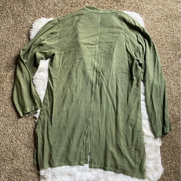 Geeta Tunic Top Over Shirt Embroidered Bohemian Button Front Green Rayon India - Picture 7 of 10